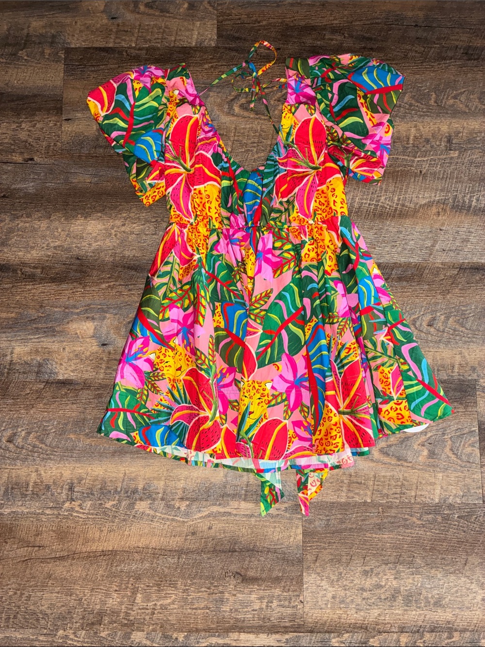 SHEIN Tropical Floral Mini Dress in Pink, Green & Yellow